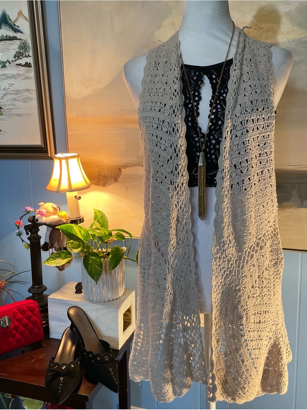 Joseph Beige Crochet Knit Vest